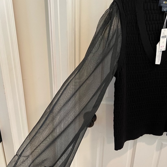 Anthropologie Tops | Maeve Anthropologie Sheer Sleeve Black Top - Picture 4 of 7